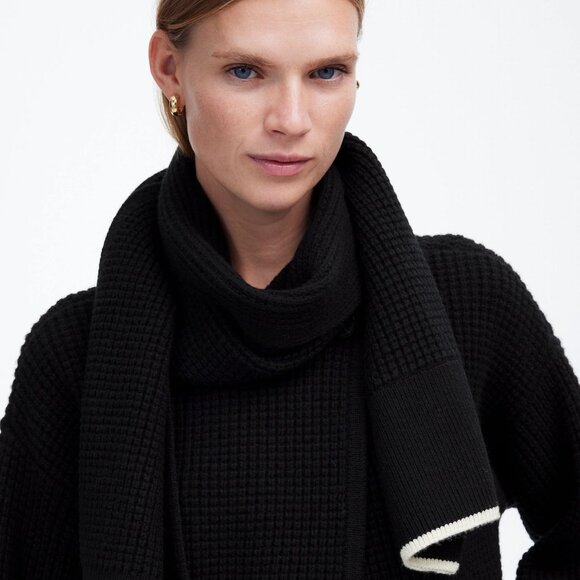 NEW Madewell Merino Wool-Blend Scarf Sweater Jacket in Black Combo XXS XS - Picture 3 of 16